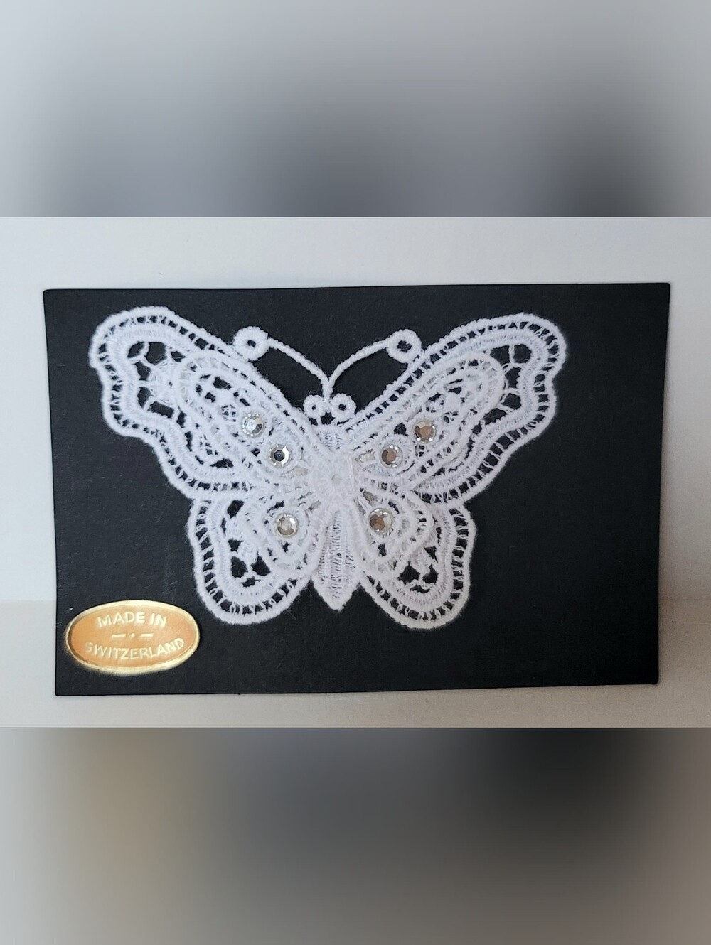Vintage, White, Lacy, Embroidered, Swiss, Butterfly Pin